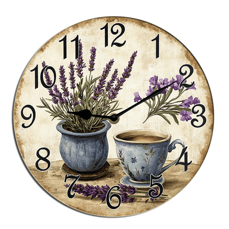 Kurmntregon Vintage Coffee Lavender Wall Clock Floral Cafe Silent Non Ticking Decorative Clock For