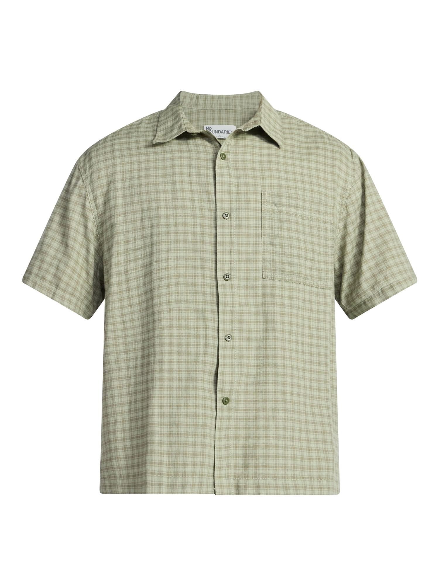 No Boundaries Plaid Shirt with Short Sleeves, Men's XS-3XL