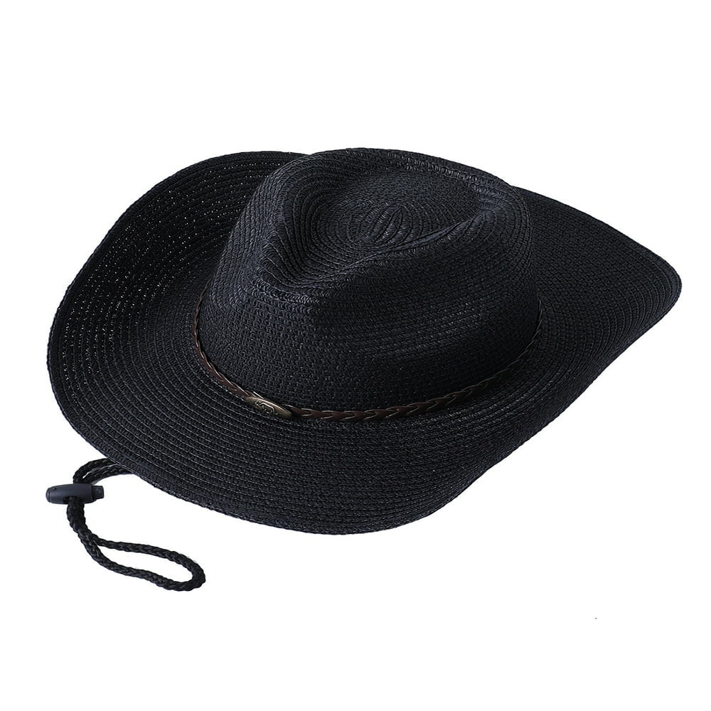 Chapeau De Cowboy Western Avec Corde Pour Femmes Hommes Pliable Protection Solaire D'Été Chapeaux De Plage En Paille à Large Bord