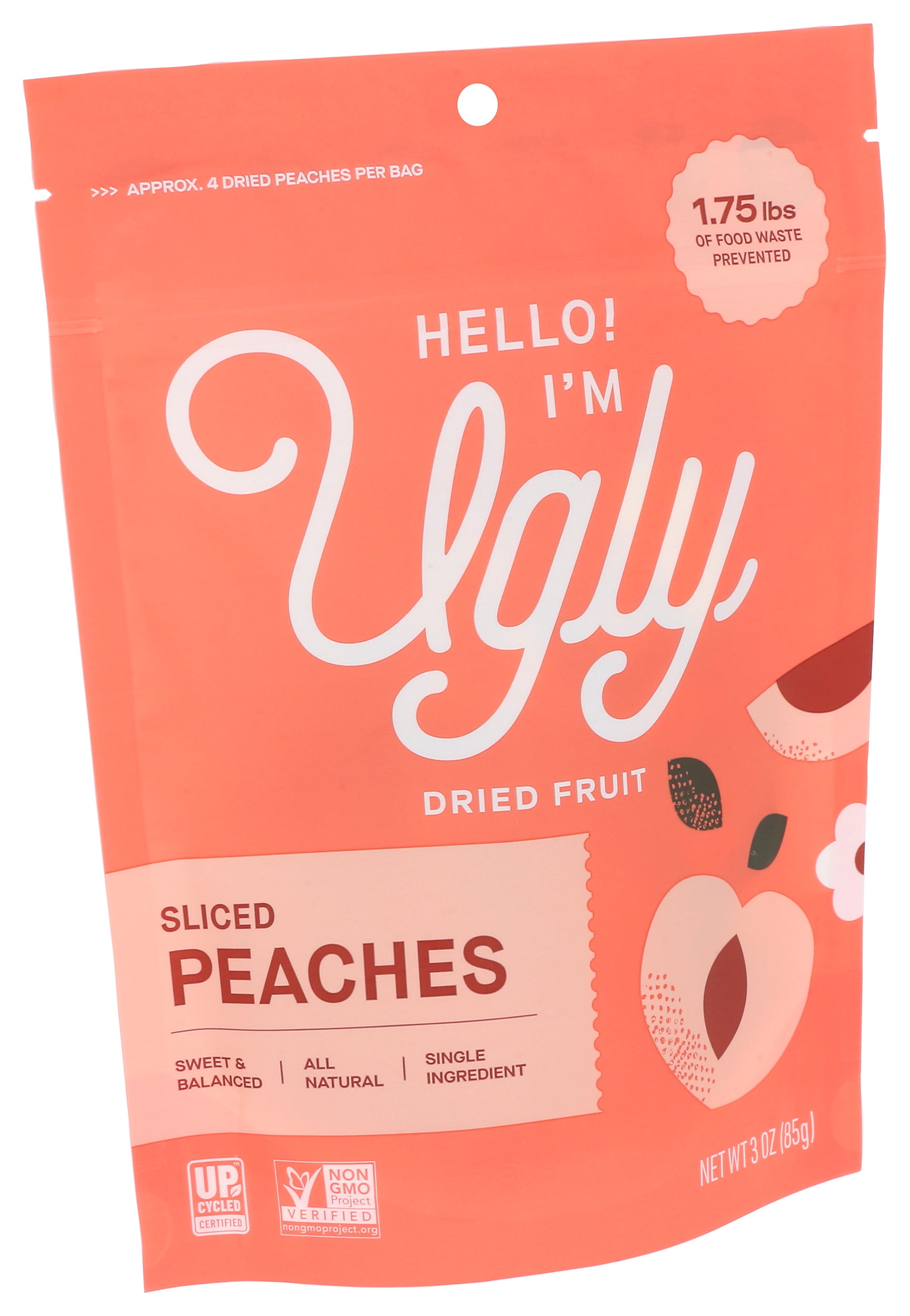 Pack of 12, Hello Im Ugly Dried & Diced Peaches, 3 oz