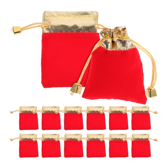 HERFIER 20 Pcs Gold Rim Drawstring Jewelry Pouches Red Drawstring Pocket Wedding Party Christmas Favor Gift Bags Red and Golden 3.54x2.75x0.06in