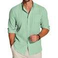 thumbnail image 1 of SHIBA-Men's Casual Shirt Linen Beach Long Sleeve Button Down Textured Shirts, 1 of 4