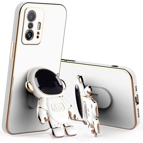 Compatible with Xiaomi 11T Pro Case Silicone TPU Plating, Xiaomi 11T Cases Cute Astronaut Pattern Phone Case with Stand (White)
