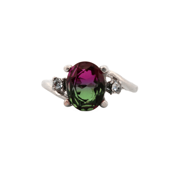 2ct Oval Purple & Green Tourmaline Silver Ring, Size 7 2OPGTSRS7