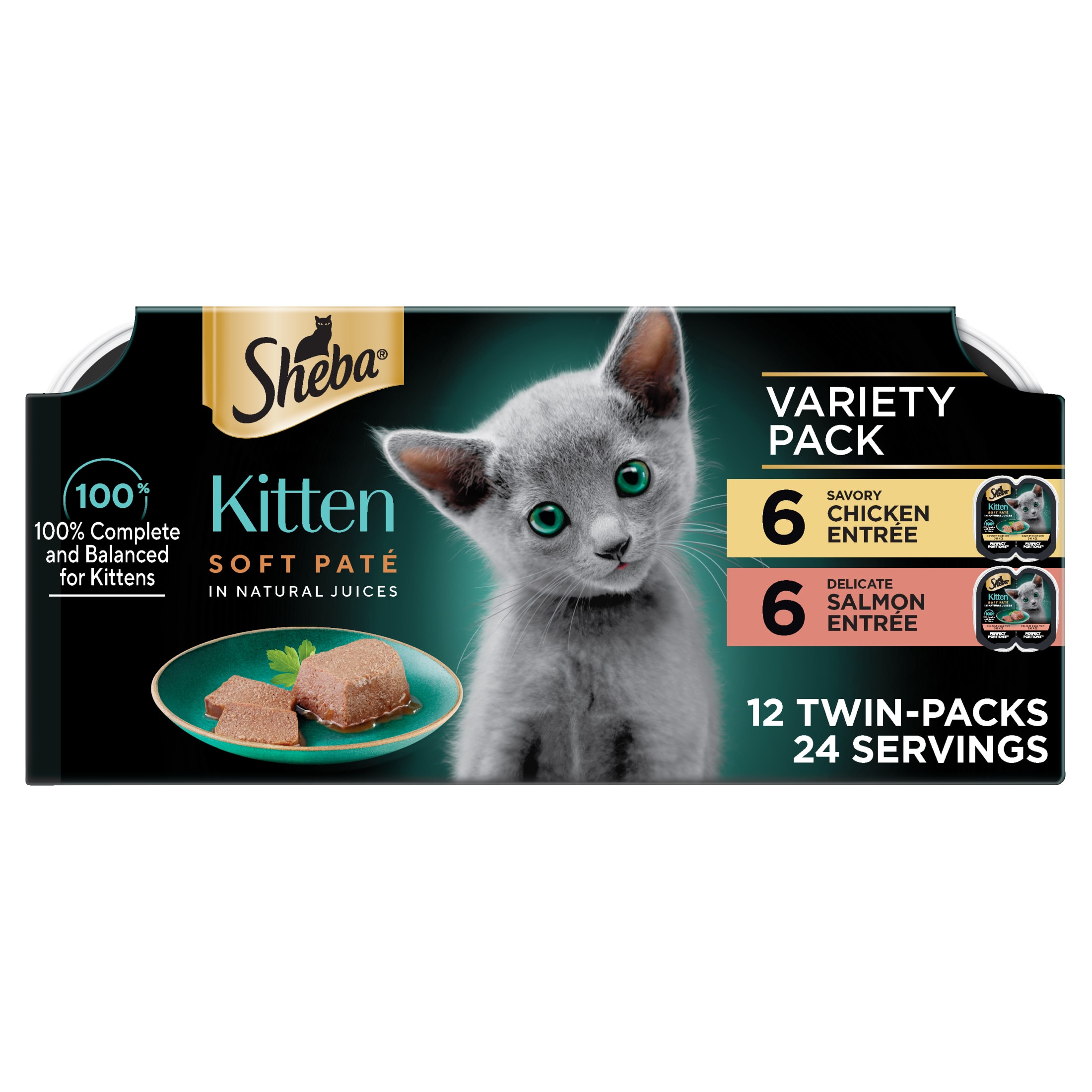 Sheba Perfect Portions Kitten Variety Flavors Pate Wet Cat Food, 2.6 Oz Twin-Pack Trays (12 Pack)