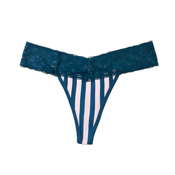 MuZeFu Cotton Lace Thongs for Women Women's Sexy Lace Striped Lace Hem Comfortable And Breathable Low Waisted Thong