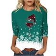 thumbnail image 1 of Camisetas de Navidad para Mujeres, 3/4 Manga Cuello Redondo Blusa con Estampado de Vacaciones, Top de Moda Casual, 1 of 5