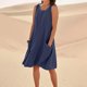 thumbnail image 3 of WILLBEST Vestido Midi De Verano Para Mujer, Largo Hasta La Rodilla, Informal, Para Playa, Resort, Sin Mangas, Color Liso, Con Bolsillos, 3 of 3