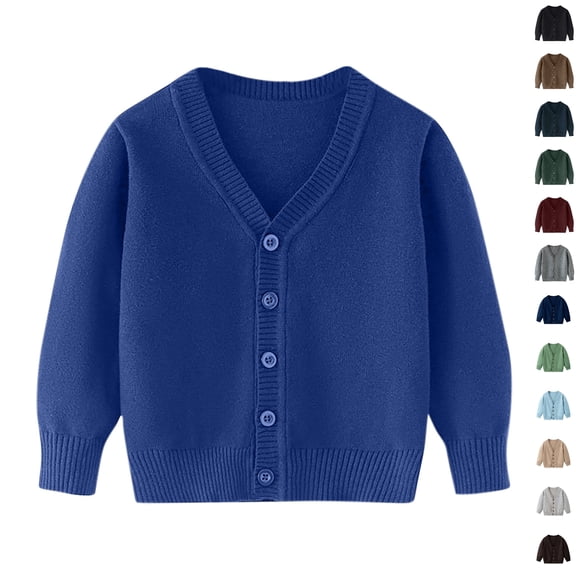 Husipze Button down Open Front Knit Cardigan Sweater for Girl Boy Warm Cozy Lightweight V-neck Casual Jackets Blue 2-3 Years