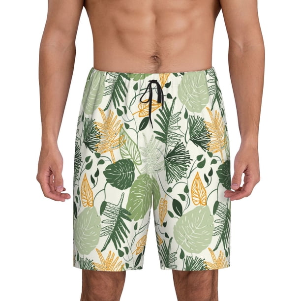 Fotbe Hawaiian Style Pantalones Cortos de Pijama para Hombre, Ropa de Dormir, Pantalones de Pijama Cortos para Hombre-Small