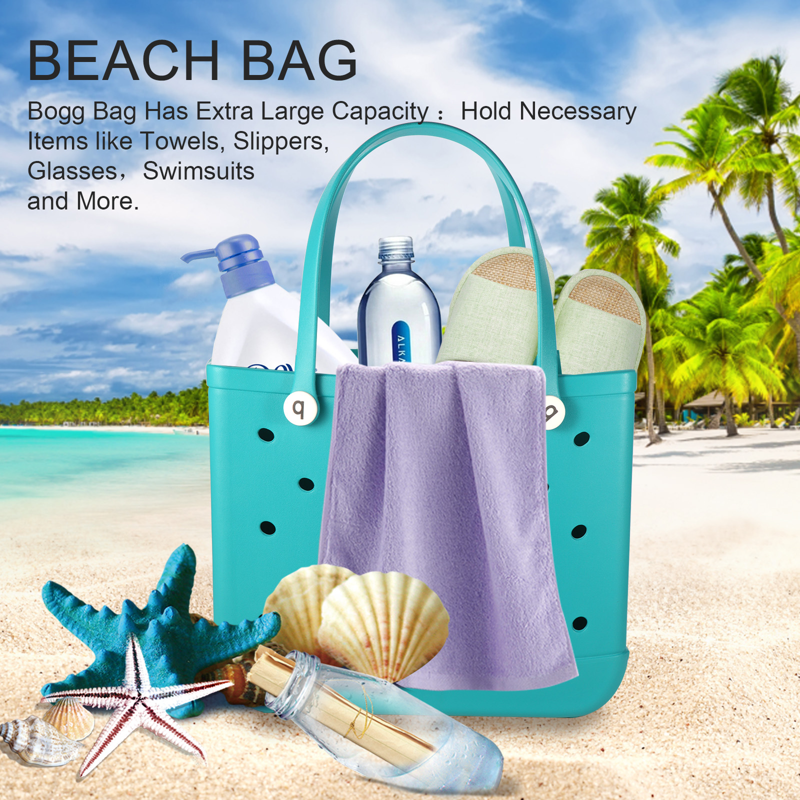 DIXEIGHT Borsa Spiaggia Utility Tote 38L - Impermeabile, Antisabbia, Con Fondo Rigido, Pieghevole, Blu