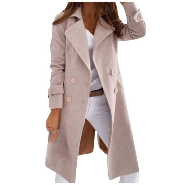 Veste Femme Hiver Mode Femme Manches Longues Laine Col Rabattu Couleur Unie Veste Longue Manteau Hiver Veste Femme Manches Longues pour Femme Manteau Long pour Femme