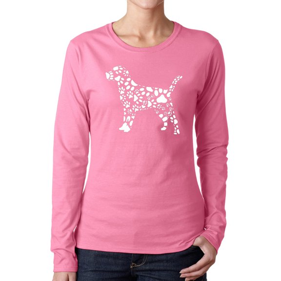 Women's Word Art Long Sleeve T-Shirt - Dog Paw Prints