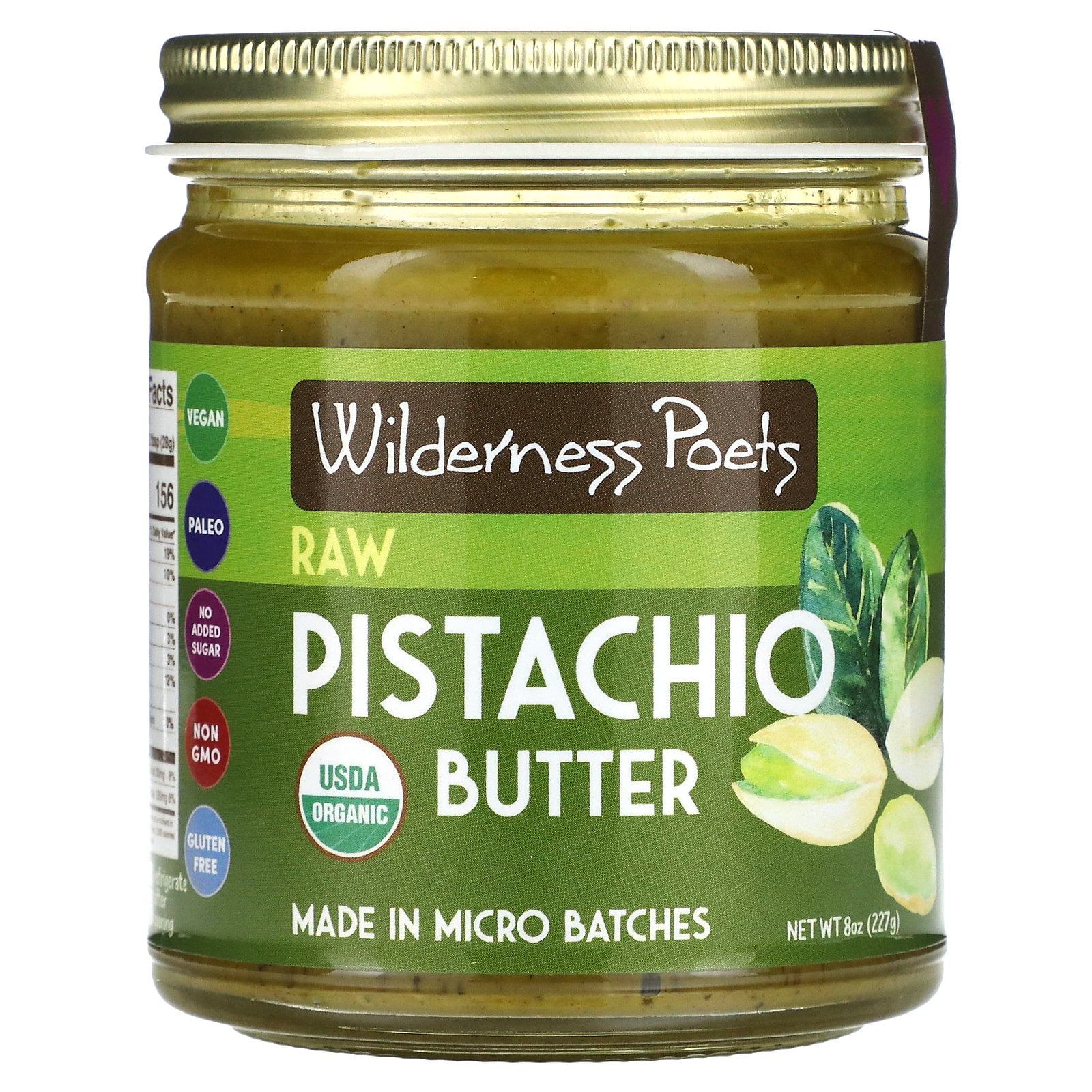 Organic Raw Pistachio Butter, 8 oz (227 g), Wilderness Poets