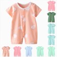 thumbnail image 4 of kpoplk Baby Short Sleeve Romper Unisex Newborn Cotton Jumpsuit Summer Lightweight Breathable Onesie for Infant Boy Girl Size 0-6 Months,Light Green, 4 of 4