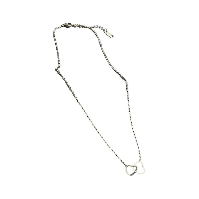 Collar de doble corazón, gargantilla minimalista de cadena con colgante de corazón. Plata