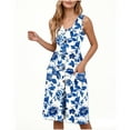 thumbnail image 4 of LOVZFMLL Summer Casual Dresses for Women 2025 Beach Sleeveless V Neck Floral Print Tank Loose Sundresses with Pockets Blue A S, 4 of 9