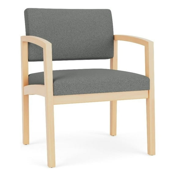 Lenox Wood Reception Waiting Oversize Guest Chair / Natural Wood / Light Gray