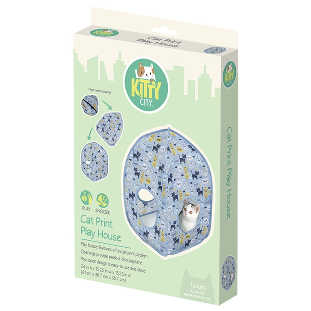 Kitty City Cat Print Play Furniture, Play House, Blue