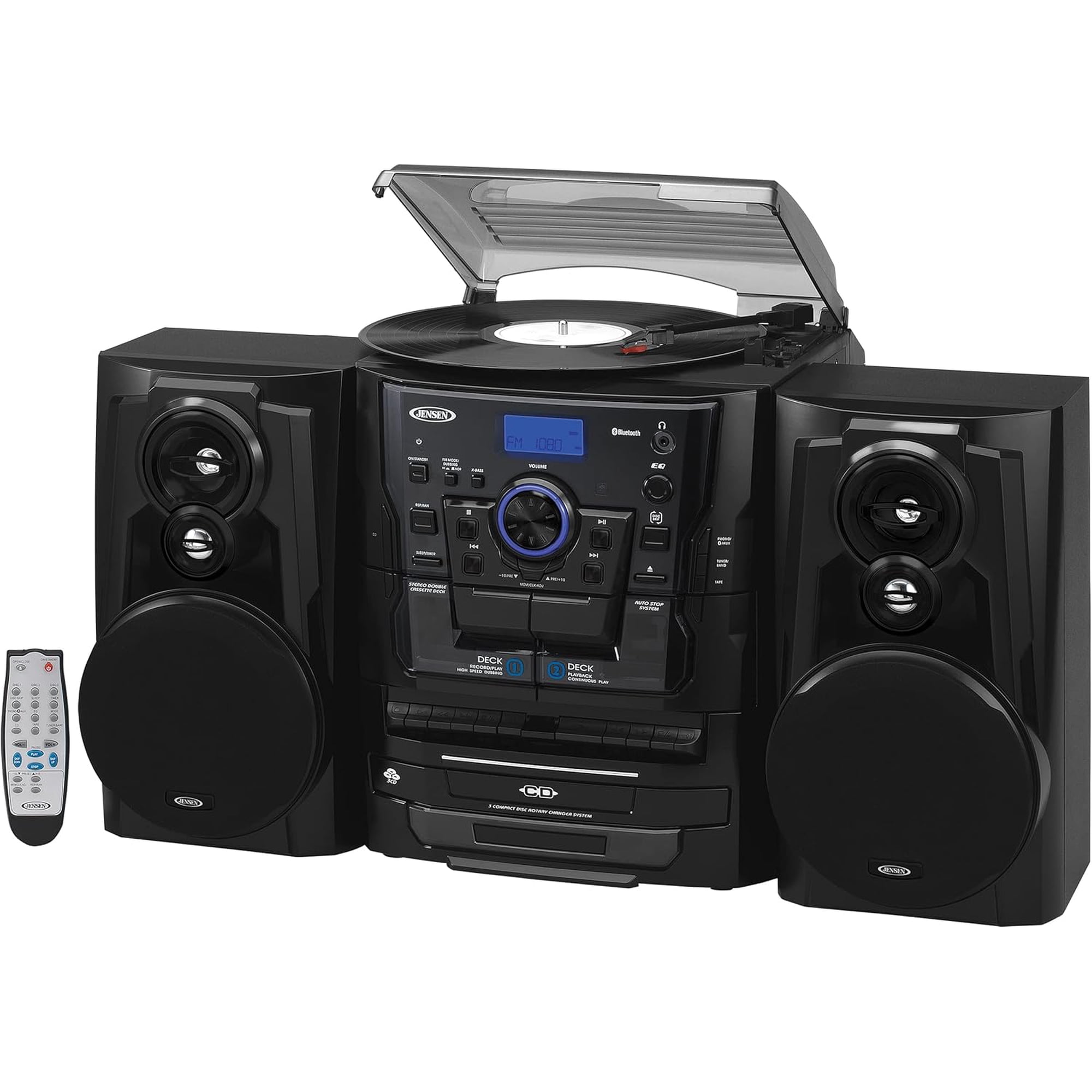 Jensen JMC-1250 BT Turntable with 3 CD Changer and Dual Cassette Deck