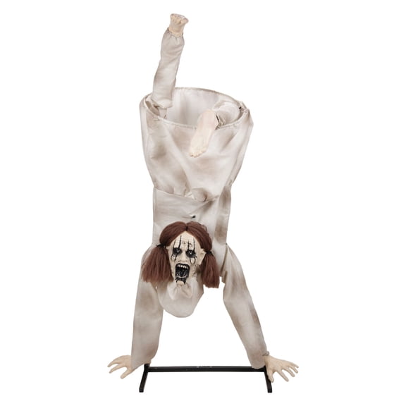 Haunted Hill Farm Red LED Battery-Powered (4 AA) Upside Down Girl Halloween Animatronic 6-Ft.