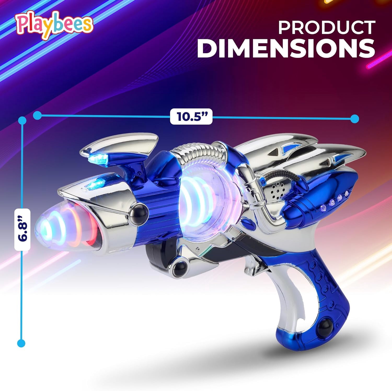 Playbees Light-Up Noise Blaster - Red & Blue 2 Pack - 11.5 Inches - Super Spinning Space Sound Effects with Futuristic Power Galaxy Ranger FX for Party Favor, Novelty, Bag Stuffer