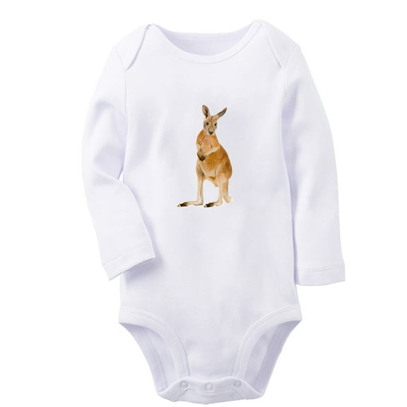 iDzn Little Baby Cute Rompers, Newborn Babies Unisex Bodysuits, Infant Animal Kangaroo Graphic Jumpsuits, Toddler Kids Long Sleeve Oufits (White, 0-6 Months)