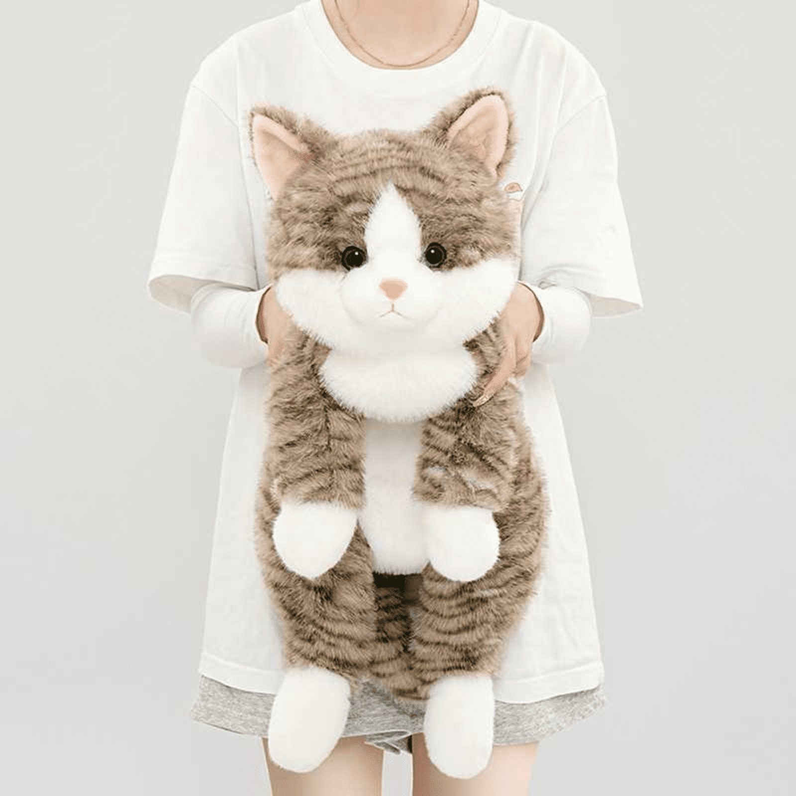 Lifelike Cat Plush Toy, Soft Stuffed Cat with Weighted Paws & Tail, Realistic Plush Animal Pillow Doll for Home Decoration and Comfort Gift