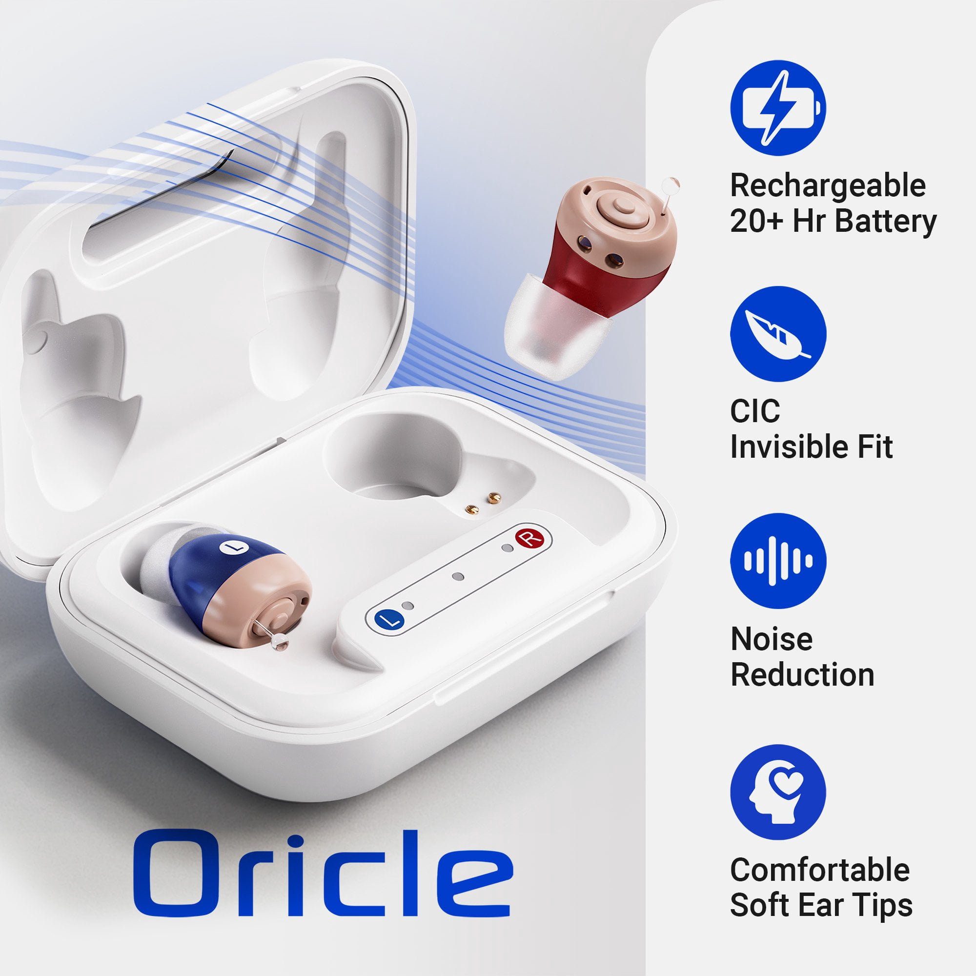 Oricle 2.0 Hearing Aids for Seniors with Advanced Noise Cancellation - Easy Volume Control with Portable Charging Case