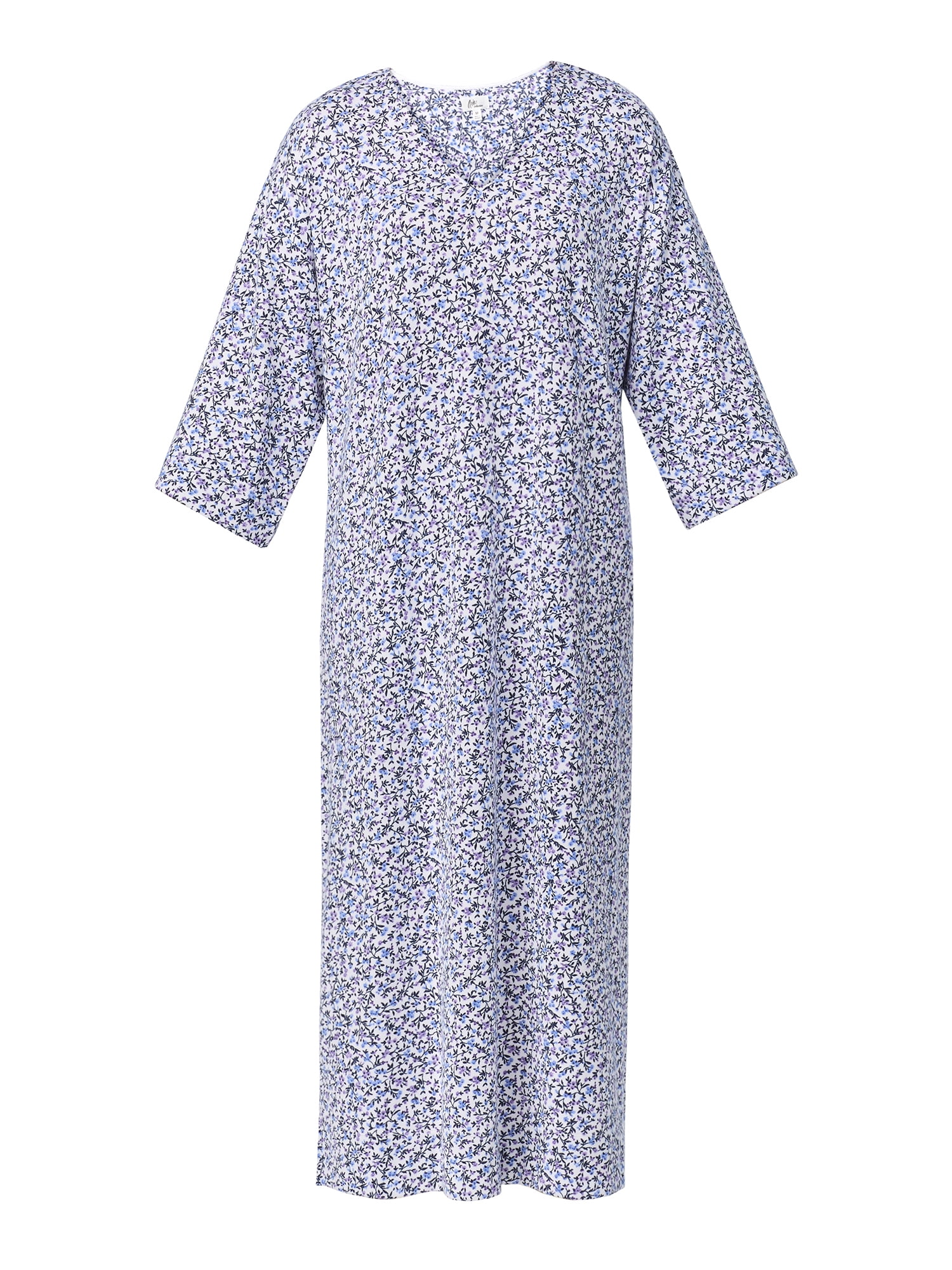Aria Women's Sweater Knit 3/4 Sleeve V-Neck Lounger Nightgown with Pockets, Sizes XS to 5X