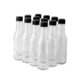 thumbnail image 1 of FastRack - Botellas de salsa picante Woozy de 5 onzas, paquete de 12 con tapas de plástico negro, botellas pequeñas vacías, botellas de vidrio transparente con tapa a, 1 of 7