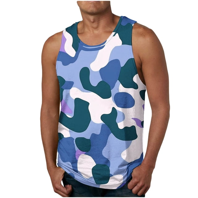 Weiqiqre Débardeurs Col en V Hommes Drôle Été Débardeurs Col en V Sans Manches T-Shirts Graphiques Col Rond