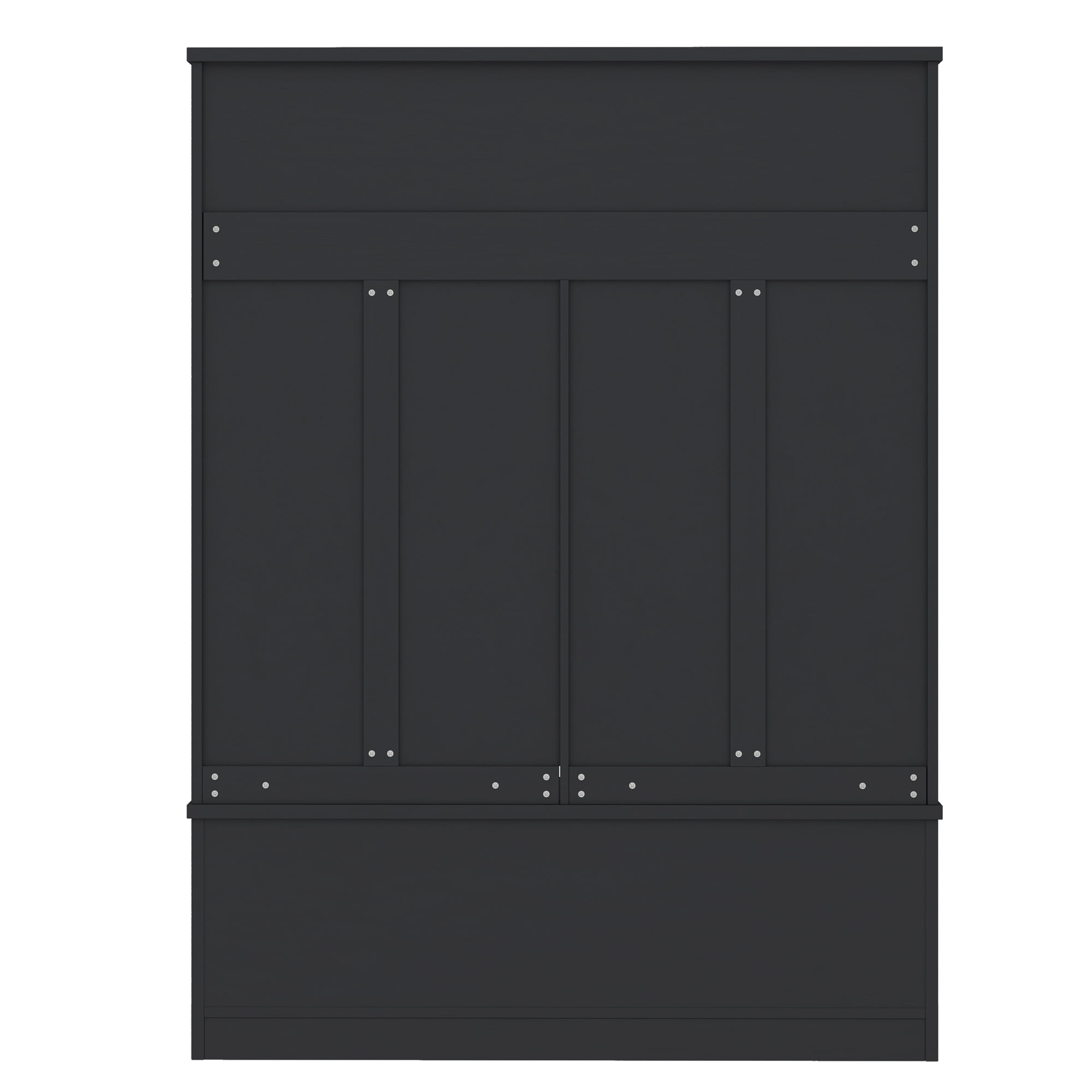 T-Foyer Modern Black Hall Tree with 6 Hooks & Bench, Wooden Rustic Entryway Organizer with Open Storage