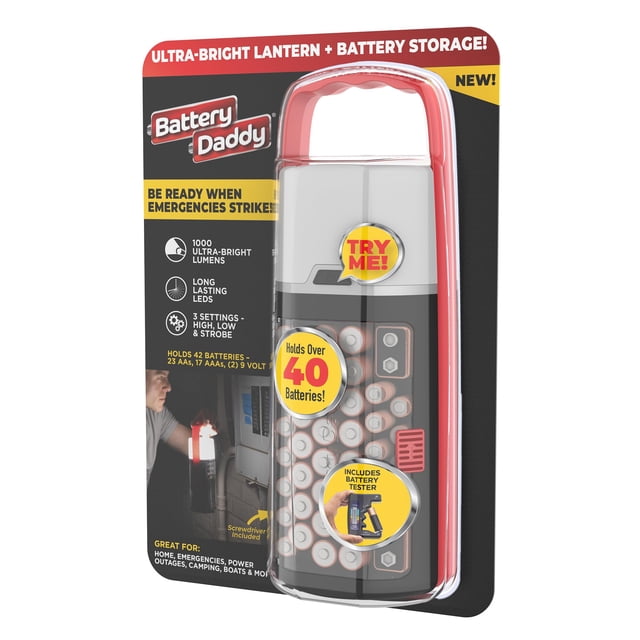 Organizador de baterías Battery Daddy Lantern Ontel 2 en 1, 1000 lúmenes