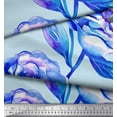 thumbnail image 2 of Soimoi Tissu Crêpe Polyester Bleu Feuilles & Floral Décor Tissu Imprimé BTY 52 Pouces de Large, 2 of 3