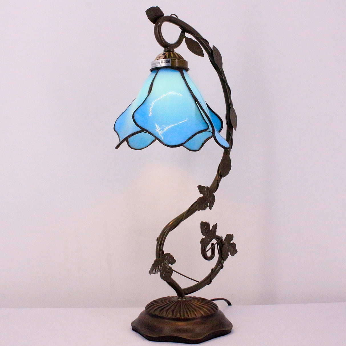 Tiffany Lamps Stained Glass Table Desk Reading Lamp Crystal Bead Sea Blue Dragonfly Style Shade W6H21 Inch for Living Room Bedroom Bookcase Dresser Coffee Table