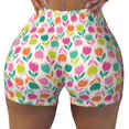 thumbnail image 2 of Balery Tulips Flowers Pantalones cortos de entrenamiento estampados para mujer, sin costuras, ajustados, para gimnasio, yoga, correr, deportes, ejercicio activo, fitness.-XX-Large, 2 of 8