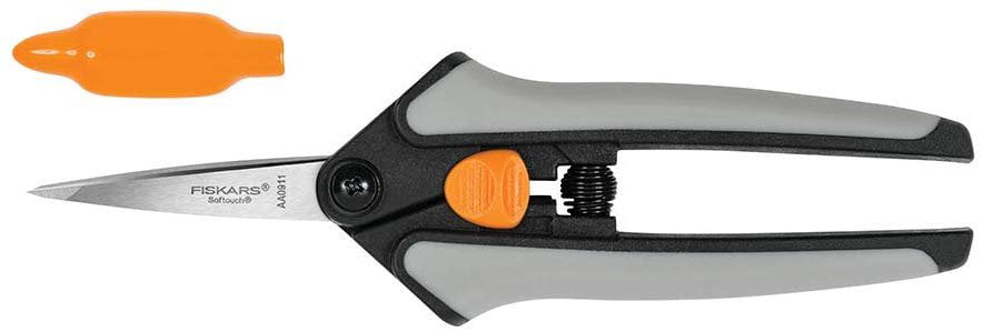 Fiskars 99216935J Softouch Micro-Tip Pruning Snip Non-Coated Blades Gray 2 Pack 