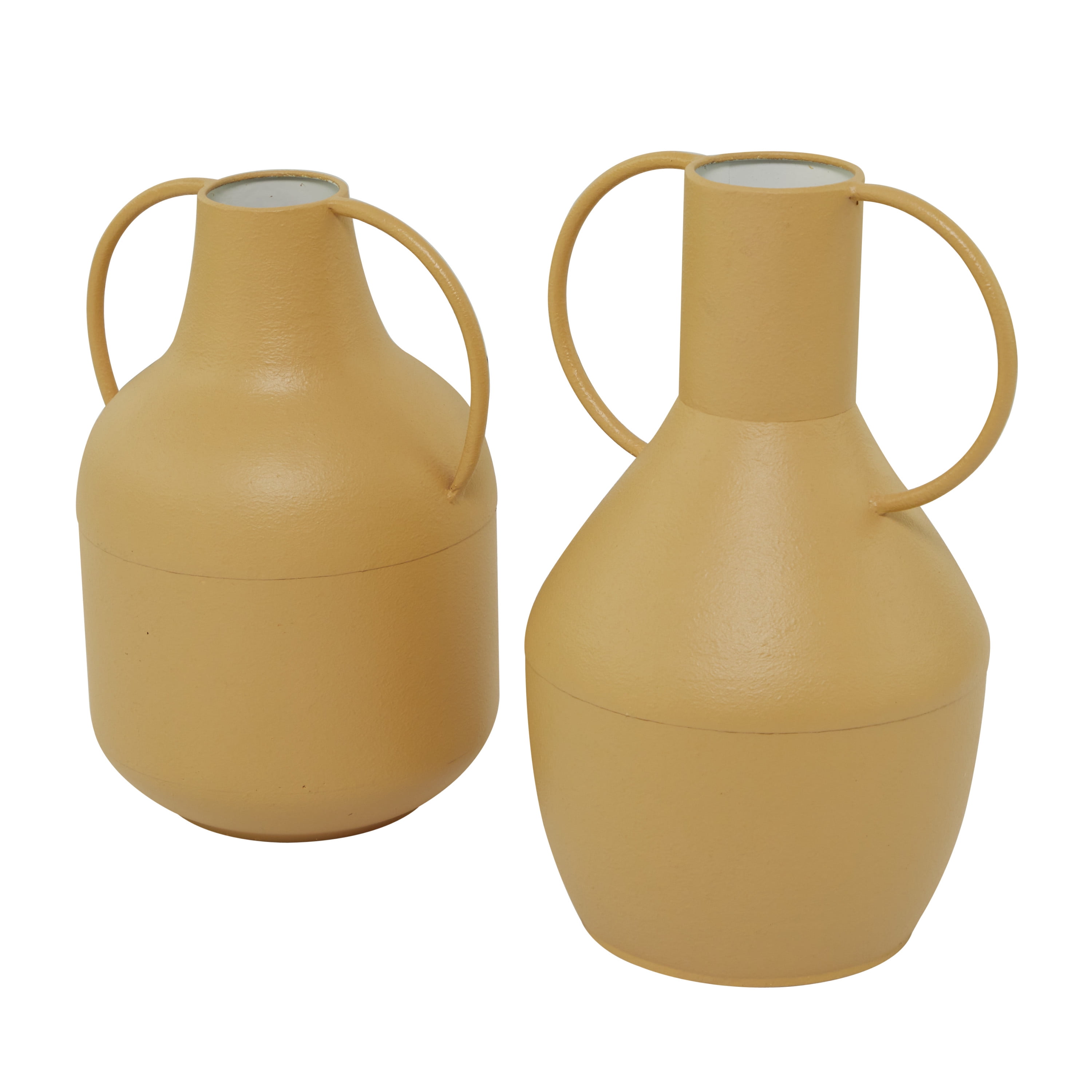 DecMode 14", 12"H Yellow Metal Vase with Handles, Set of 2