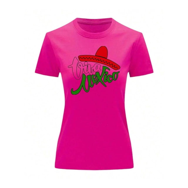 Playera De Viva Mexico Con Sombrero Charro Fiestas Patrias SeptiembreIndependencia Color Fucsia Talla Grande Marca Emil SaEs