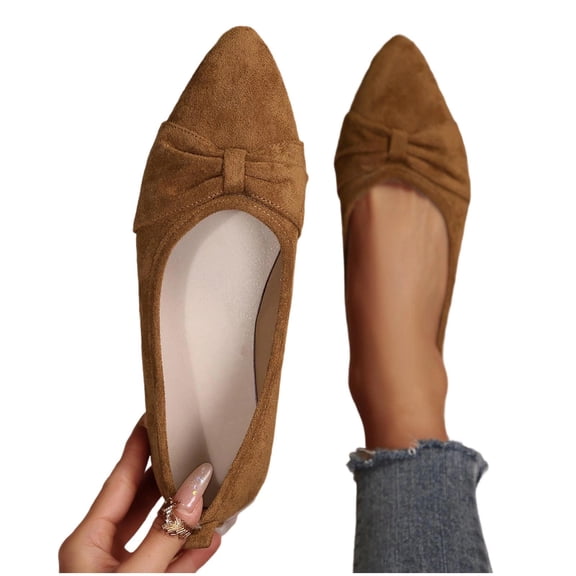 Gpaecead Women's Bow Dressy Shoes Pointed Toe Faux Suede Soft Sole Comfort Versatile Casual Slip On Flats For Work And Casual, Brown
