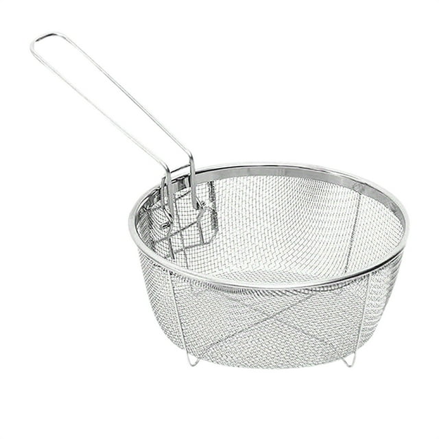 Piwvid Stainless Steel Deep Fryer Basket, Multifunctional Fry Basket with Detachable Handle, Round Wire Mesh for Frying and Serving Food, 2 Size Options, Kitchen Tool