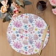 thumbnail image 3 of Beach Coastal Round 13 Inch Placemats Set of 6, Ocean Summer Nautical Shell Starfish Coral HeatResistant Non Slip Place Mats for Dining Table, Wipeable Braided Kitchen Table Mats for Housewarming, 3 of 9