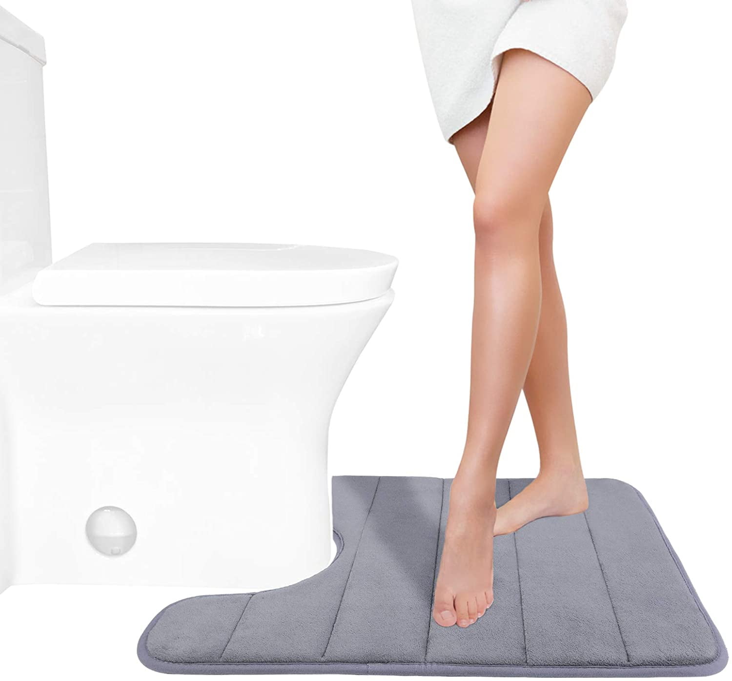 Memory Foam Bath Mat-Soft and Absorbent Bathroom Rug U-Slip Toilet Shape Rug