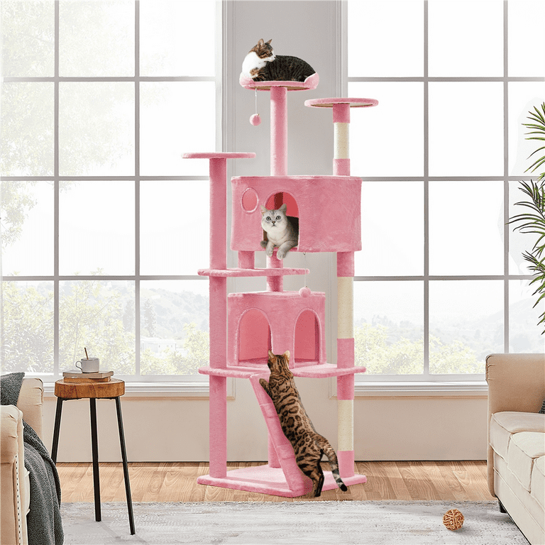 Smilemart 80 Tall Multilevel Cat Tree with 2 Condos 3 Scratching Posts for Kittens Pink