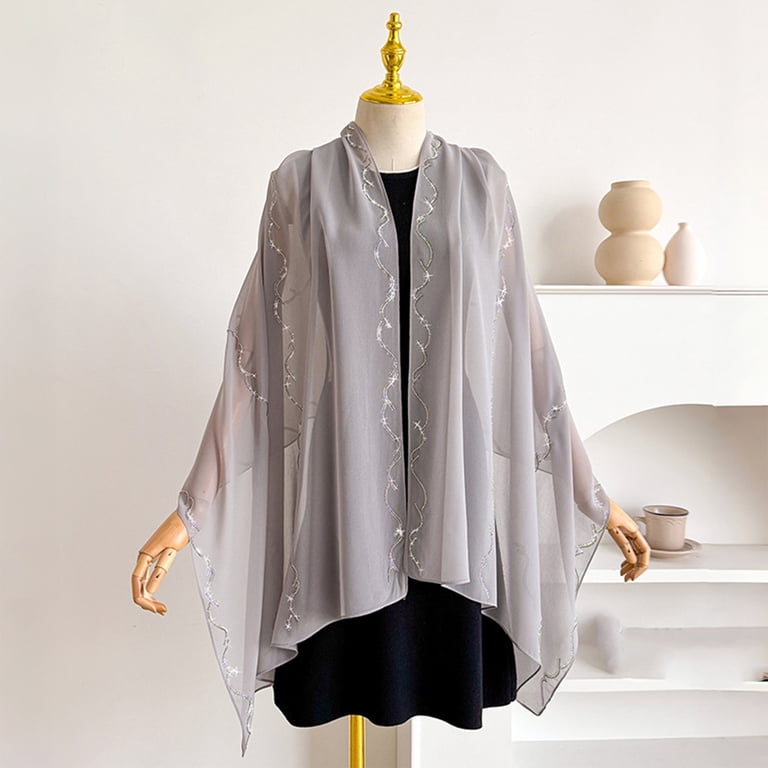ONGRIN Women Chiffon Shawls and Wraps for Evening Dresses, Floral Sheer Cape Poncho Cover Up Beach Silk Scarf Elegant Wedding Party Stole, Women's
