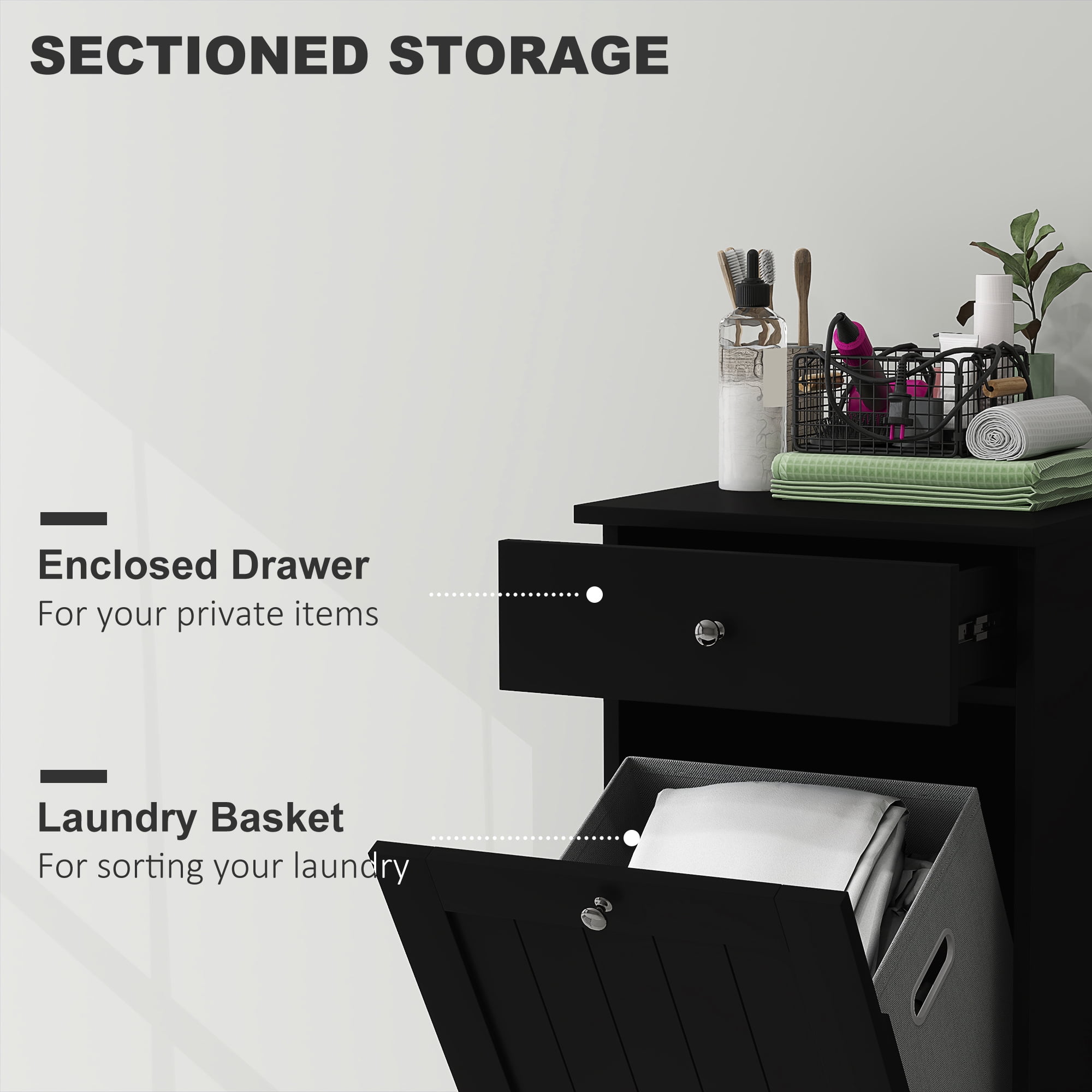 HOMCOM Tilt Out Laundry Hamper, Laundry Hamper Cabinet with Drawer, Black