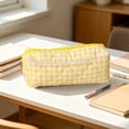 thumbnail image 4 of Cute Pencil Pouch, Quilted Gingham Pencil Case with Lace Accent, Zipper Organizer Bag for Office Desk Artists Travel and Makeup Storage, 6.7 Inch, 4 of 7