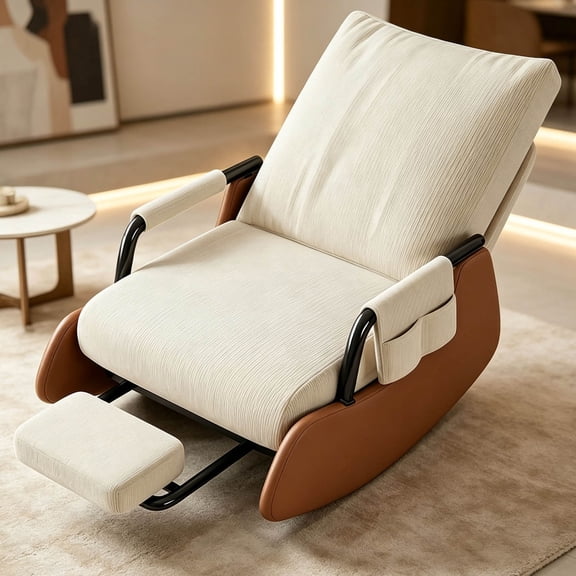 Turcyy Glider Chairs with Ottoman, Indoor Gliding Rocking Recliner Rocker Glider with Metal Frame, Beige
