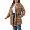 thumbnail image 4 of Women's Plus Size Plaid Shacket Jacket Long Sleeve Button Down Flannel Shirts Fashion Jacket 1X Orange, 4 of 6